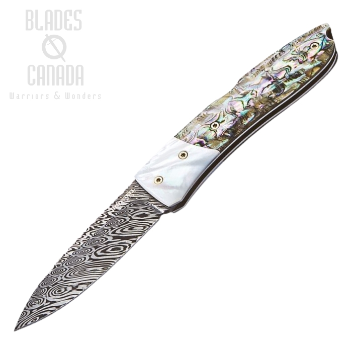 Lion Steel MOP Opera Folding Knife, Damascus, Mother of Pearl, 8800D MOP